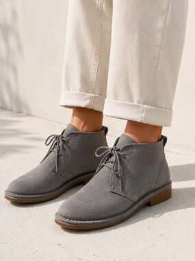 Hush Puppies Womens chukka Cyra Catelyn Grey Suede Ankle Boots shoes sz9 Lace-up